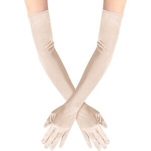 Women's Satin Champagne Long Gloves Costumes Elbow Length Evening Party Prom